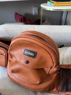 TushBaby Tan Leather Baby Bag - Compact Hands-Free Organizer